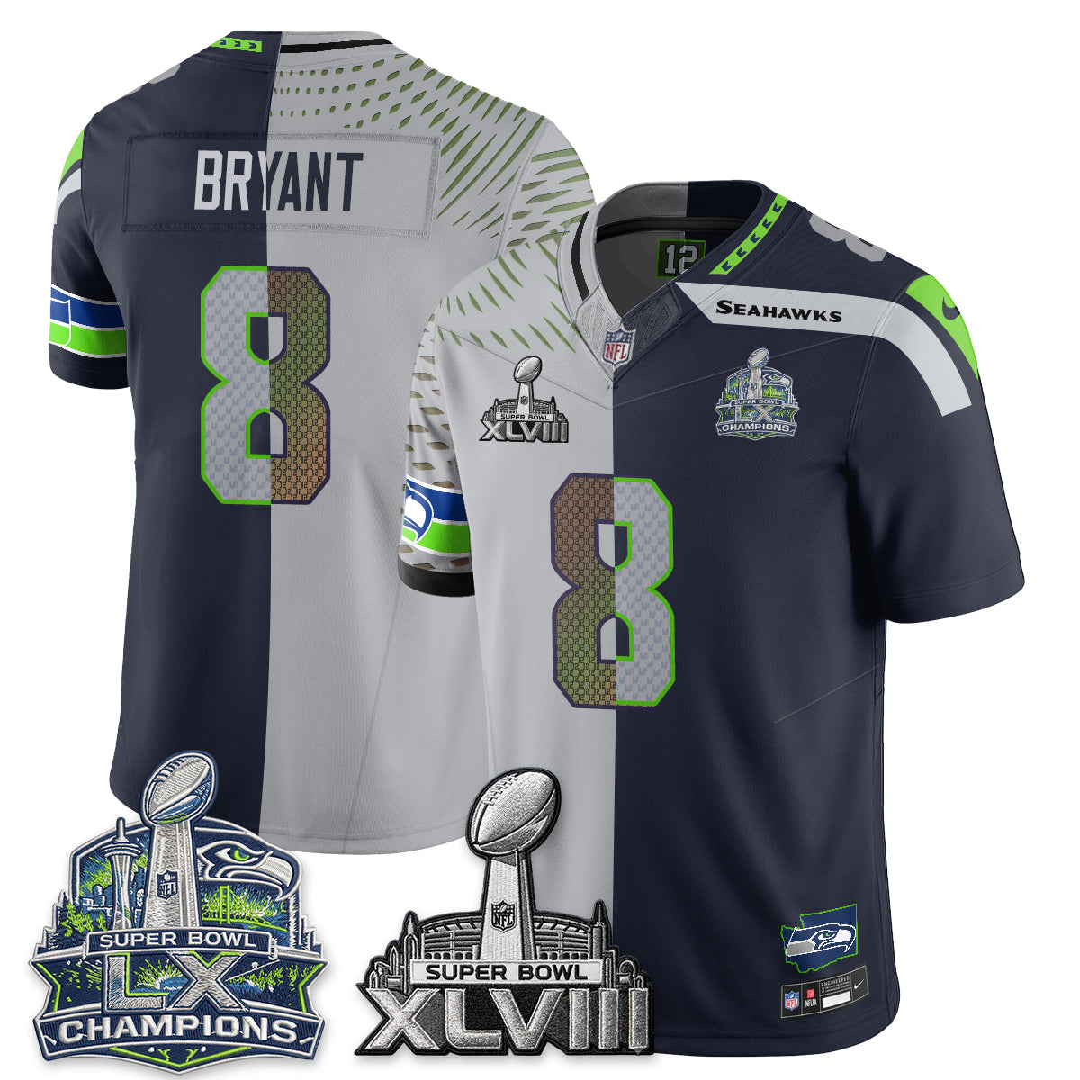 Seattle Seahawks S.Bowl Champs Split Edition Vapor Jersey - Stitch