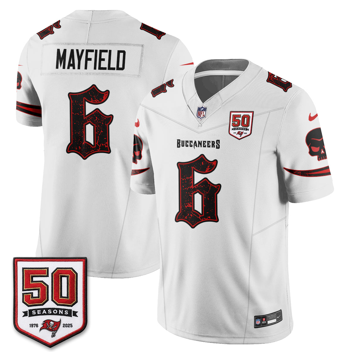 Tampa Bay Buccaneers Skull 50 Seasons Edition Vapor Jersey - Stitched