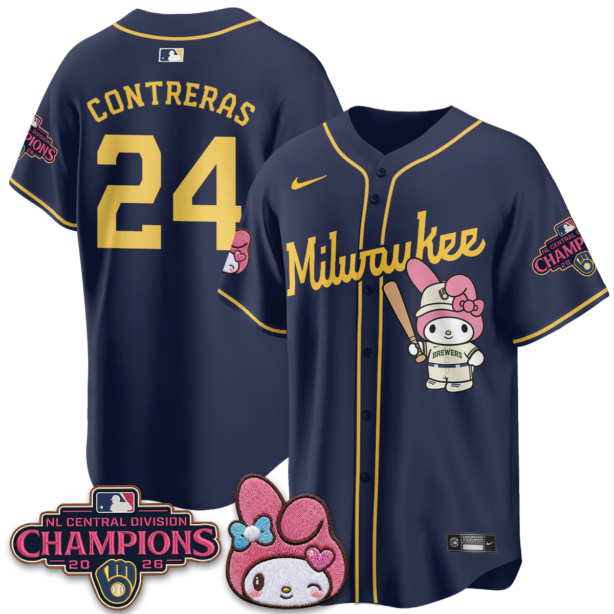 Milwaukee Brewers NL Central Champs x Pink Sanrio Friend  Vapor Jersey - Stitched