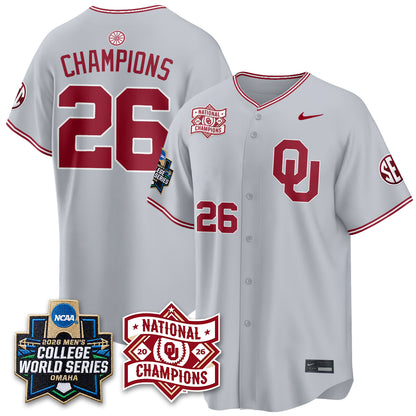 Oklahoma Sooners Nike 2026 NCAA Baseball Men's College World Series Champions Vapor Jersey - Stitched