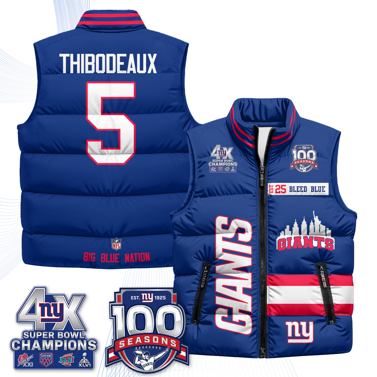 NYG 4X Champs S.Bowl Puffer Vest - Printed