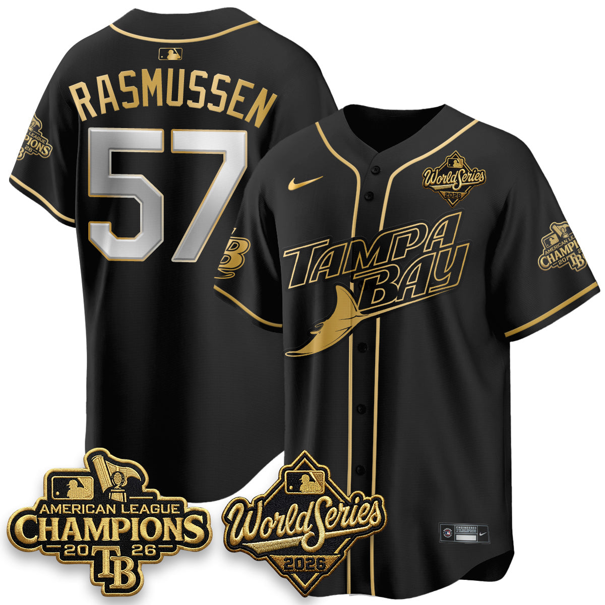TB 2026 AL Champions Black Gold Edition Vapor Jersey V2- Stitched
