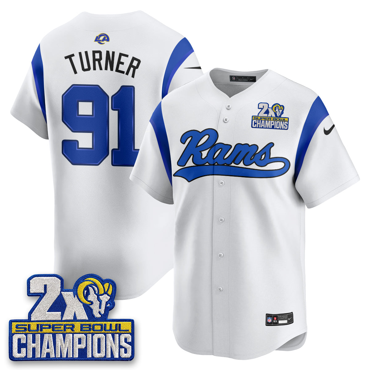 Los Angeles Rams 2X Champs Rivalries Baseball Vapor Jersey - Stitched