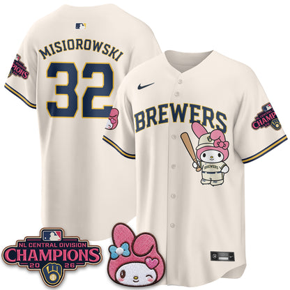 Milwaukee Brewers NL Central Champs x Pink Sanrio Friend  Vapor Jersey - Stitched