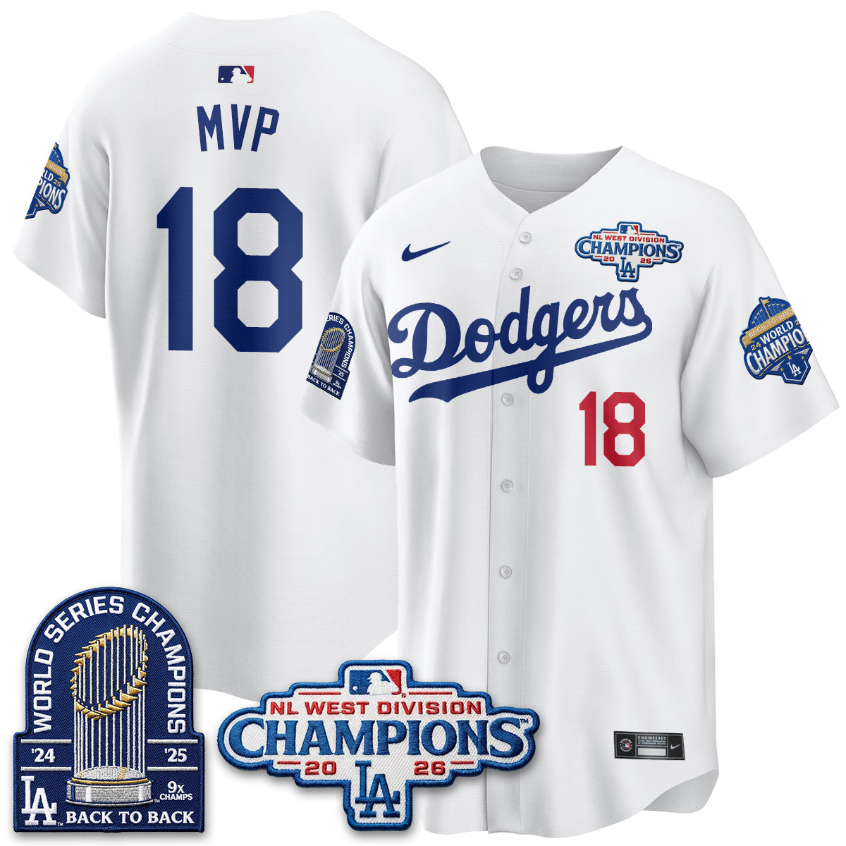 Los Angeles Dodgers 2026 NL West Champs Vapor Jersey- Stitched