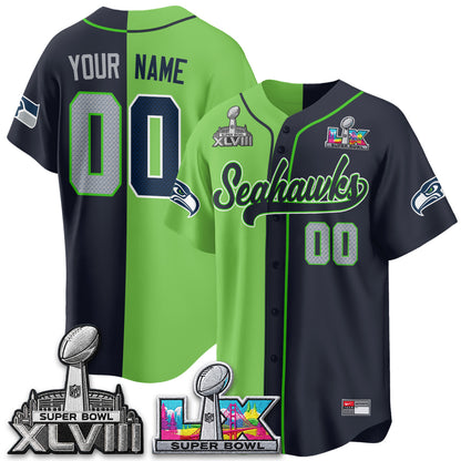 Seattle Seahawks S.Bowl Champs Split Baseball Custom Jersey V2- Stitched