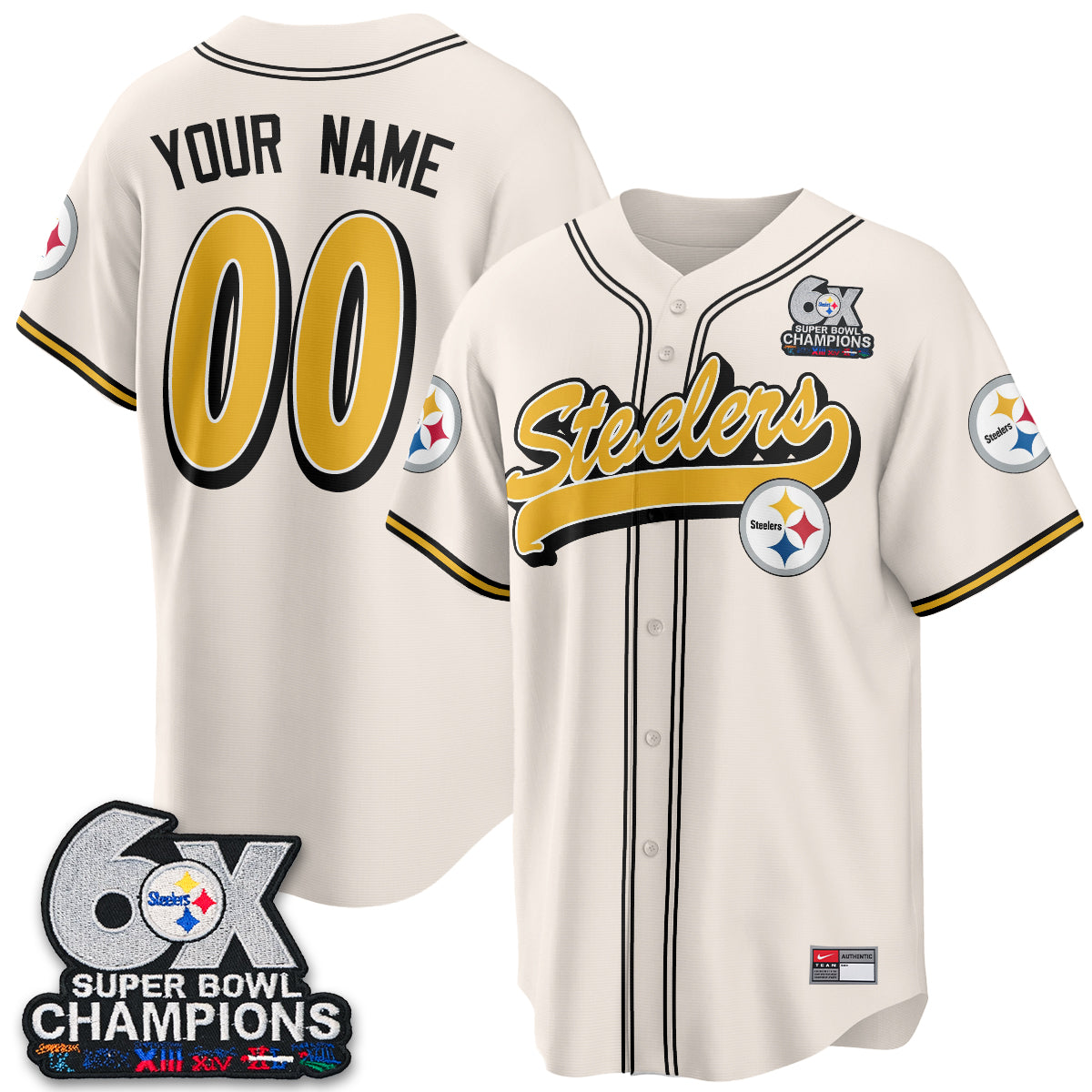 Pittsburgh Steelers 6x SBowl Baseball Vapor Custom Jersey - Stitched