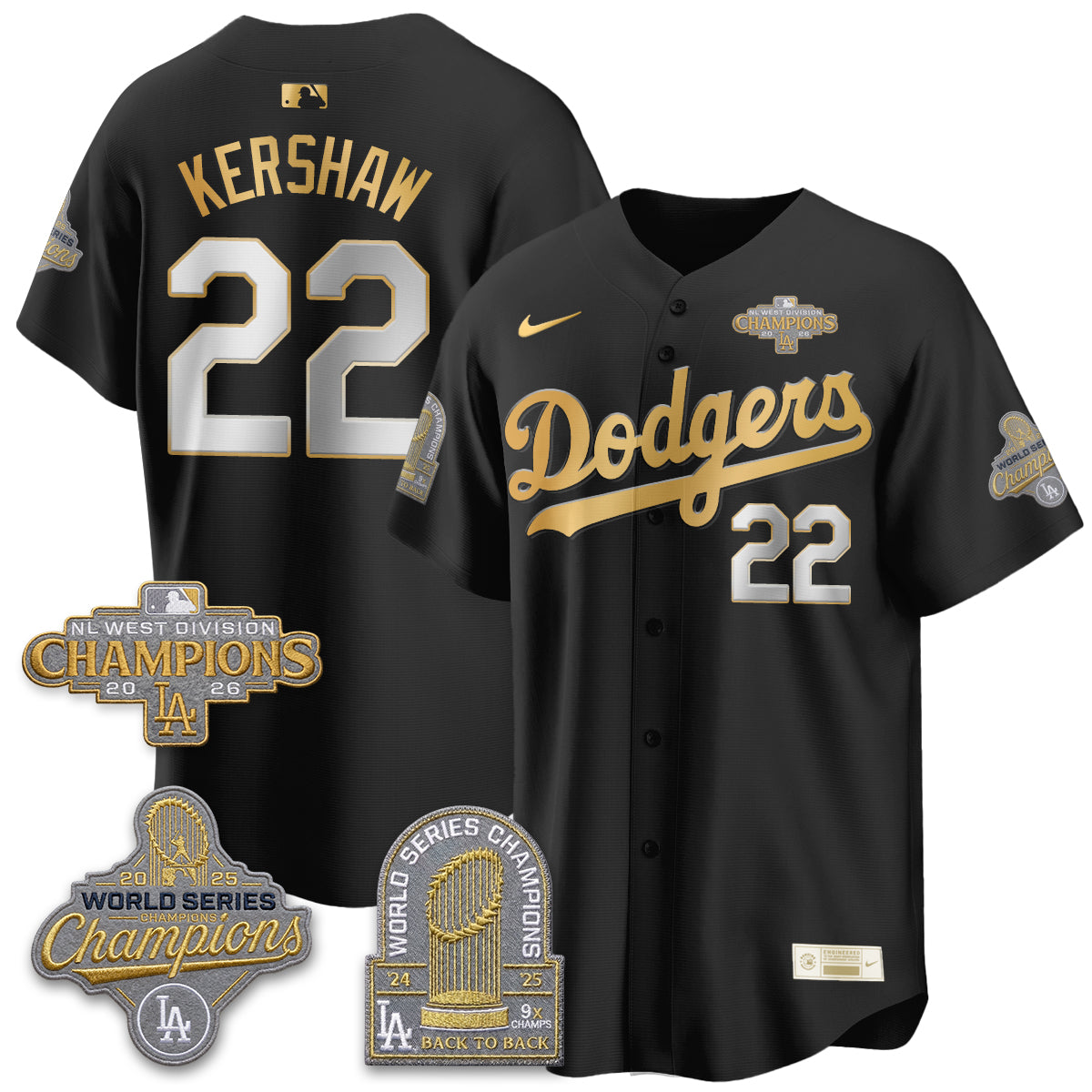 Los Angeles Dodgers 2026 NL West Champs Gold Vapor Jersey- Stitched