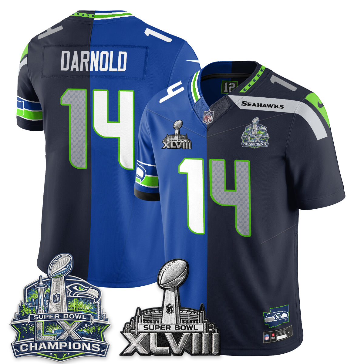 Seattle Seahawks S.Bowl Champs Split Edition Vapor Jersey - Stitch