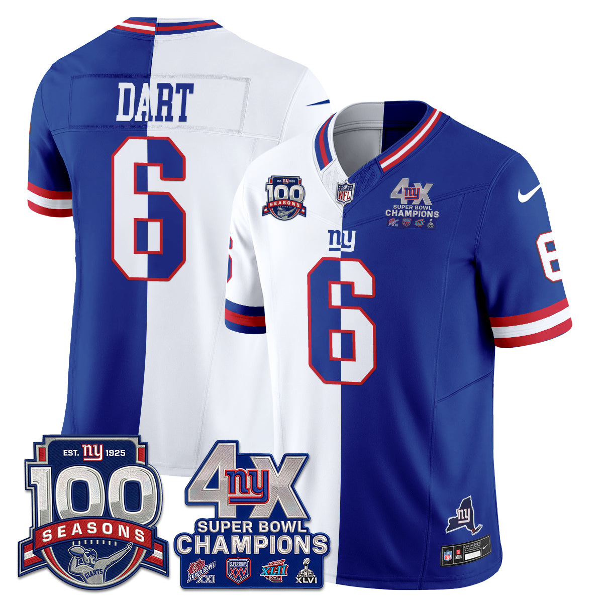 NYG 4X SBowl Split Edition Vapor Jersey - Stitched