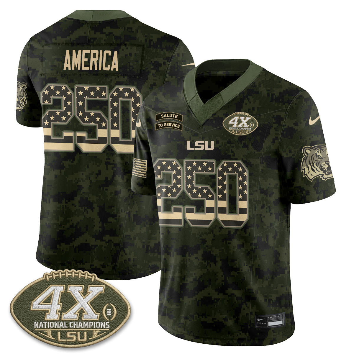 LSU Tigers 2026 Salute to Service Vapor Jersey - Stitched
