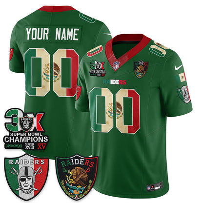 Las Vegas Raiders 3X Champs Mexico Edition Vapor Custom Jersey - Stitched