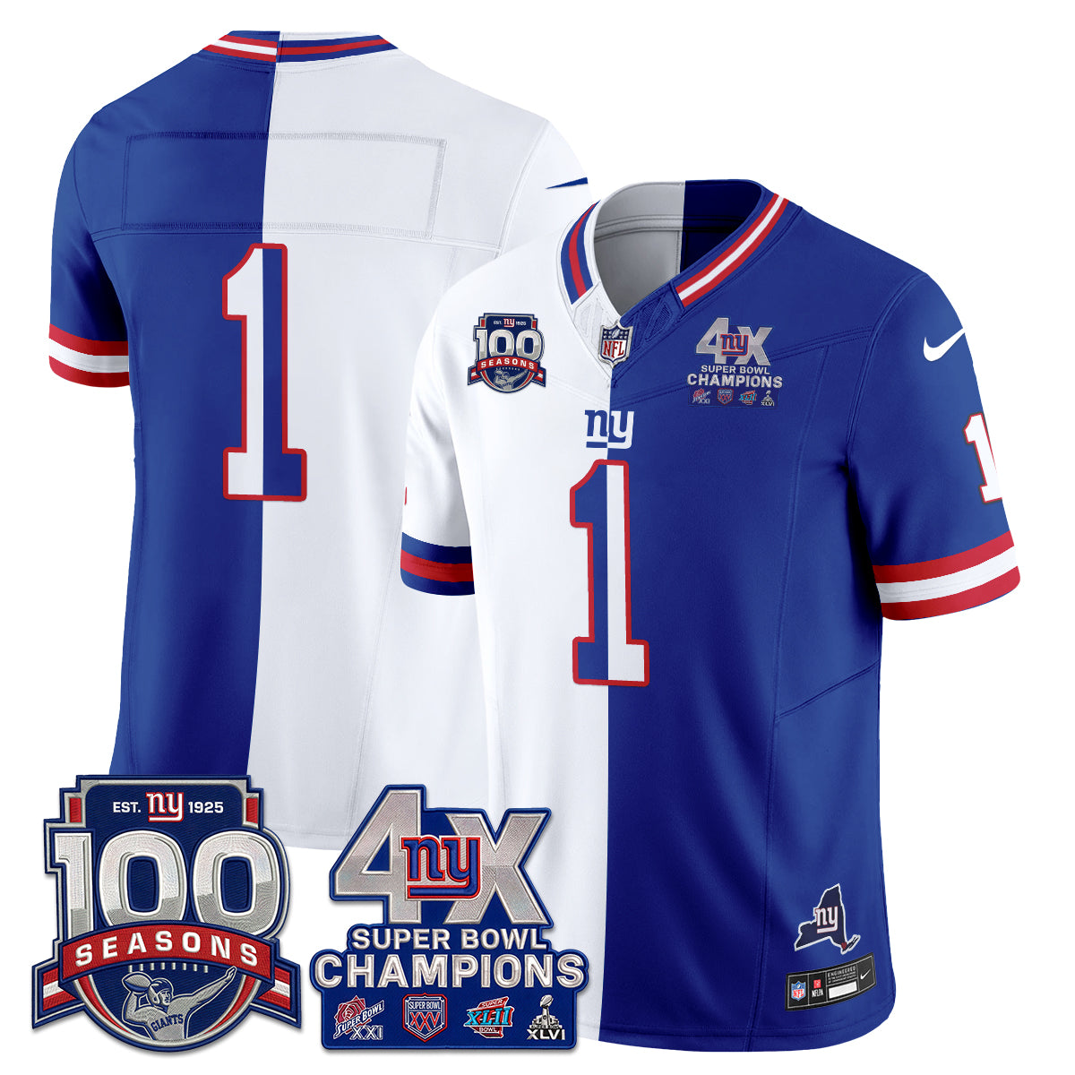NYG 4X SBowl Split Edition Vapor Jersey - Stitched