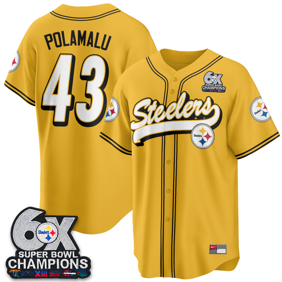 Pittsburgh Steelers 6x SBowl Baseball Vapor Jersey - Stitched