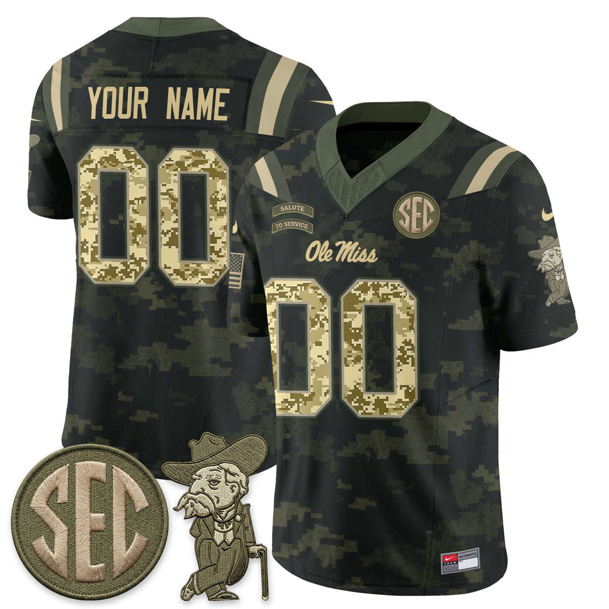 Ole Miss Rebels 2026 Salute to Service Vapor Custom Jersey - Stitched