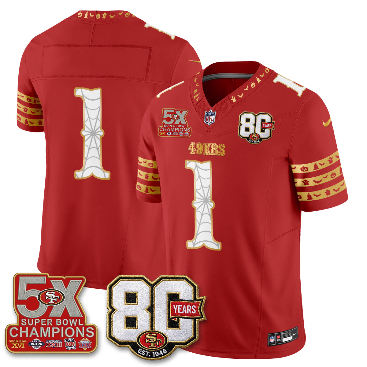 San Francisco 49ers Spooky Edition Vapor Jersey - Stitched
