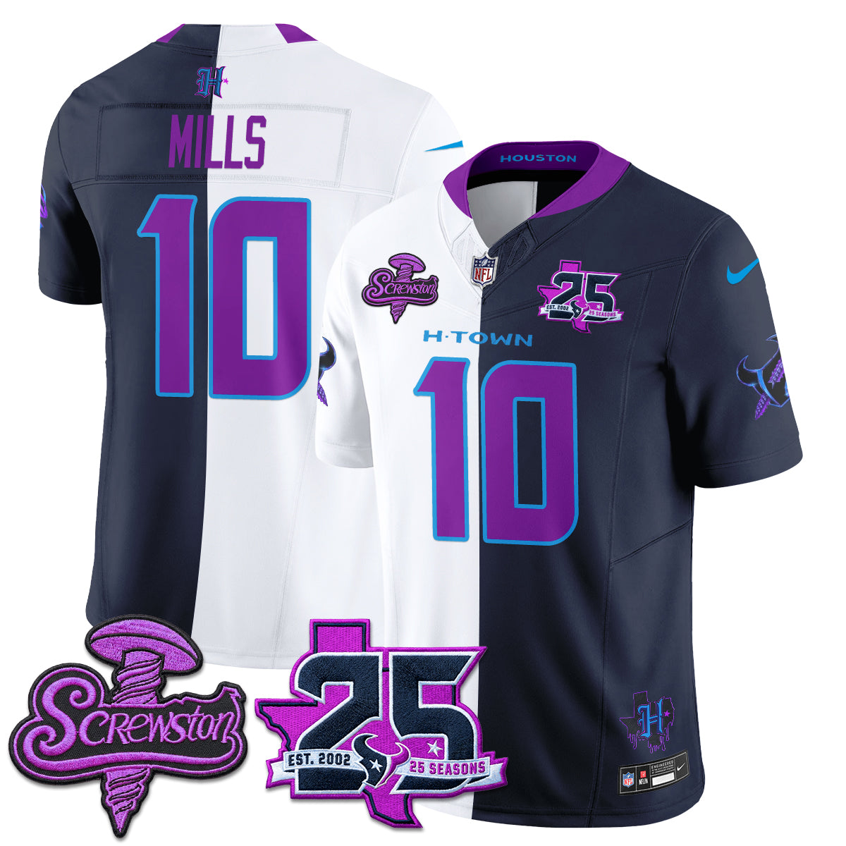 Houston Texans DJ Screw Split Vapor Jersey - Stitched