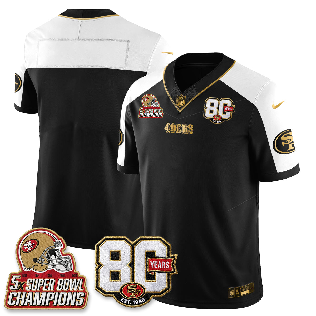 San Francisco 49ers 80 Years & 5X Champs Vapor Jersey - Stitched