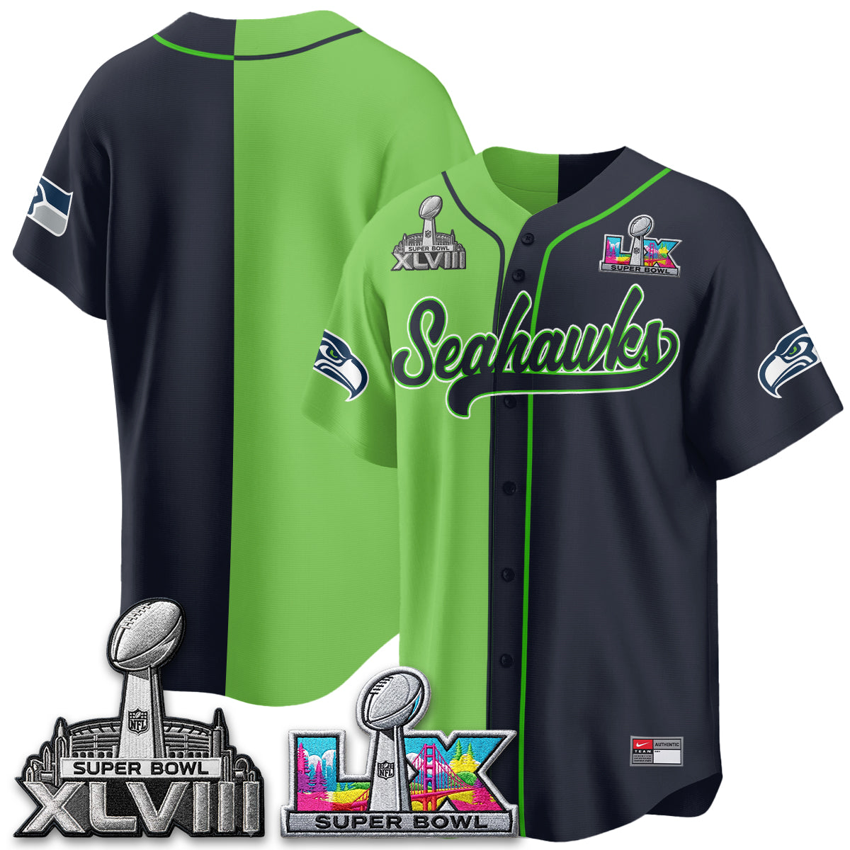 Seattle Seahawks S.Bowl Champs Split Baseball Vapor Jersey V2- Stitched