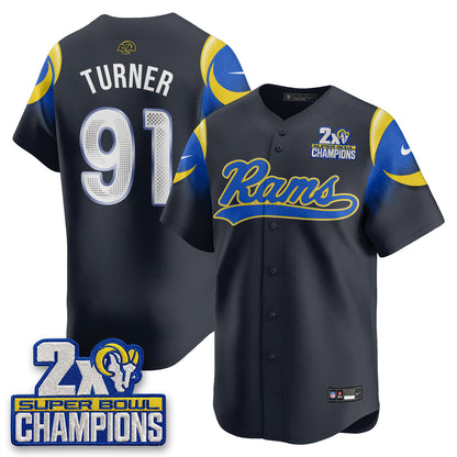 Los Angeles Rams 2X Champs Rivalries Baseball Vapor Jersey - Stitched