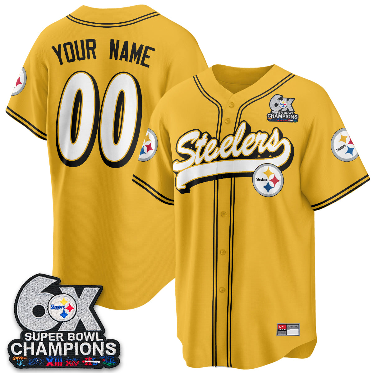 Pittsburgh Steelers 6x SBowl Baseball Vapor Custom Jersey - Stitched