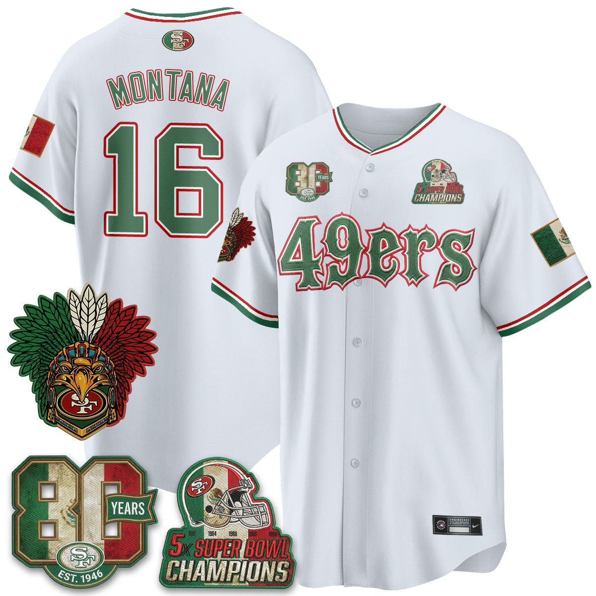 San Francisco 49ers Mexico Edition Baseball Vapor Jersey - Stitched