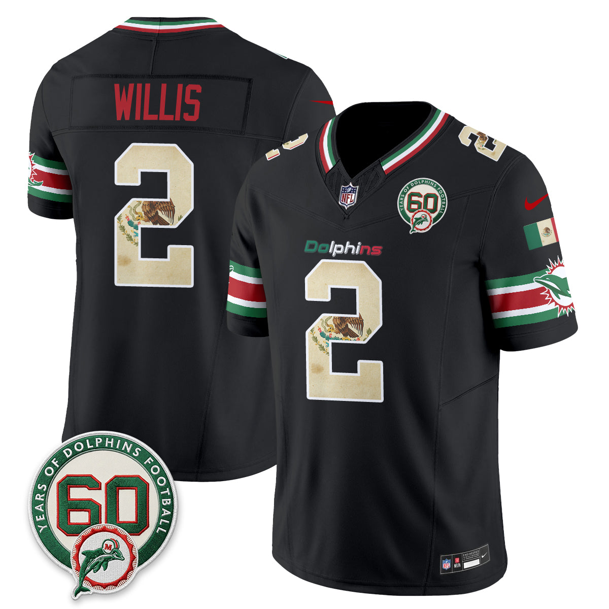 Miami Dolphins Mexico Edition Vapor Jersey - Stitched