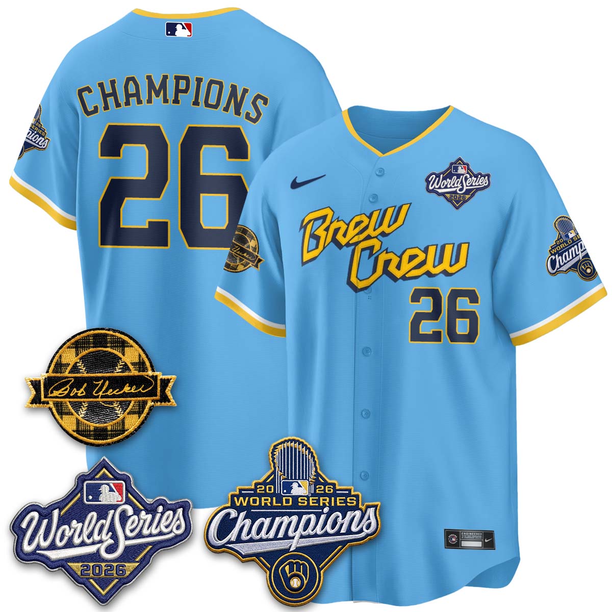 MIL 2026 WS Champions - Bob Uecker Patch Vapor Jersey - Stitched (TT)