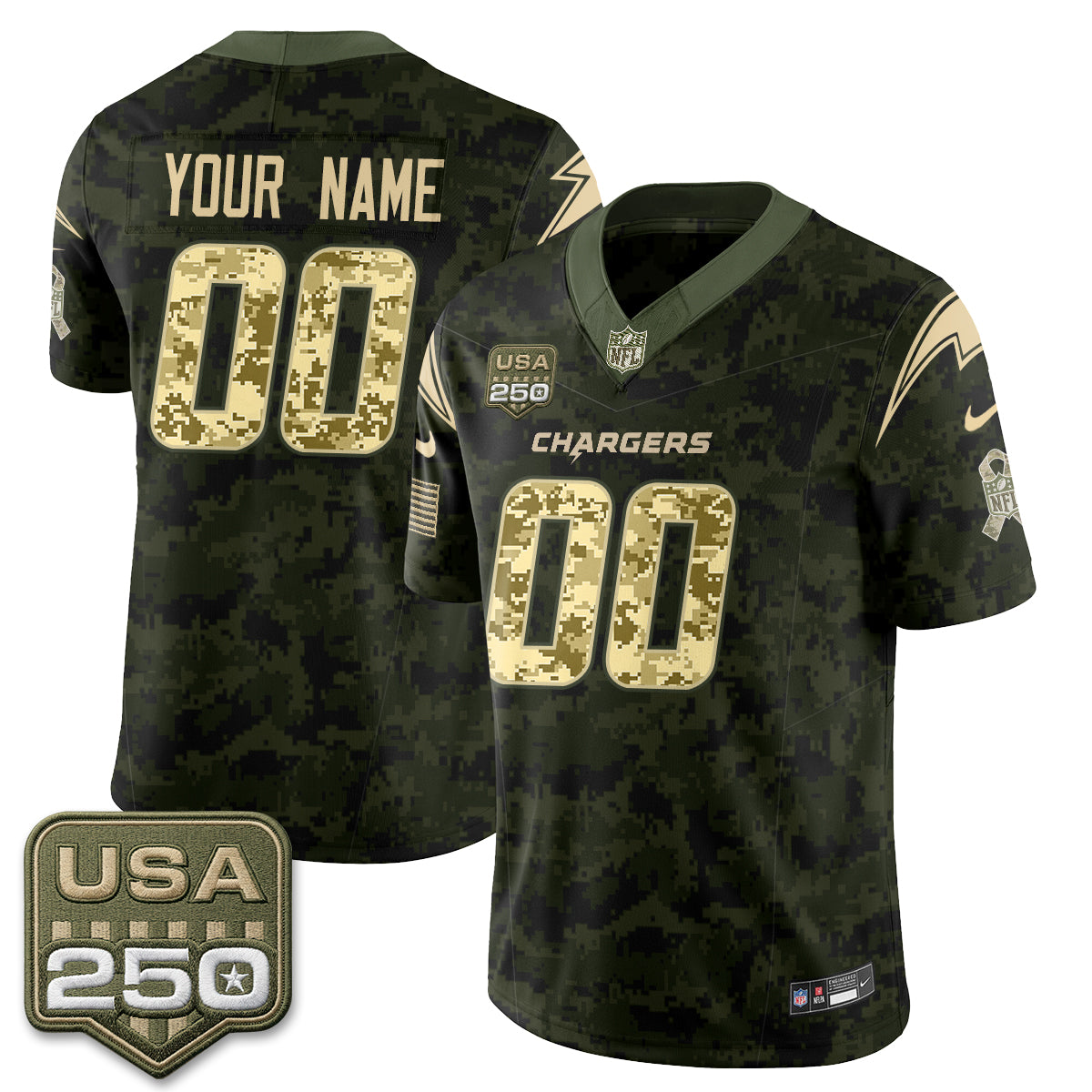Los Angeles Chargers 2026 Salute to Service Vapor Custom Jersey - Stitched