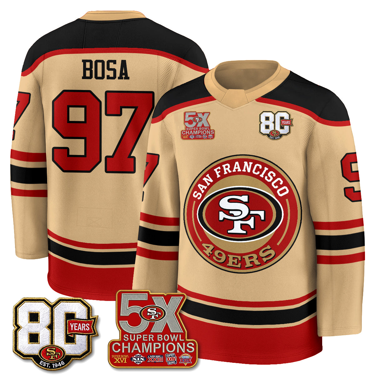 San Francisco 49ers 4X Champs Hockey Jersey - Stitched
