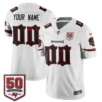 Tampa Bay Buccaneers Skull 50 Seasons Edition Vapor Custom Jersey - Stitched