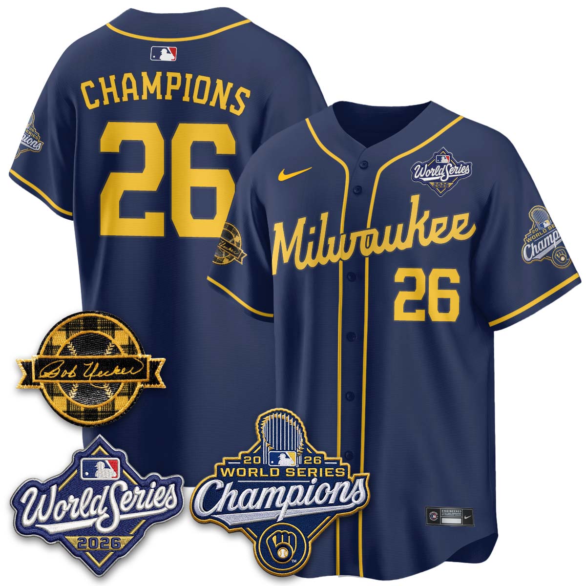 Milwaukee Brewers 2026 WS Champions - Bob Uecker Patch Vapor Jersey - Stitched