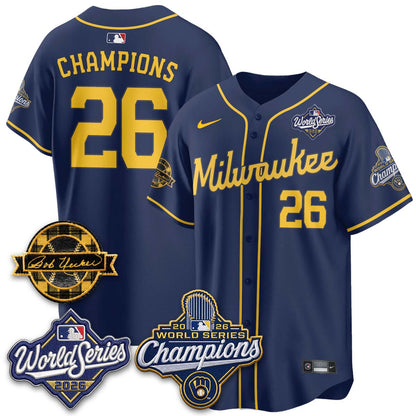 Milwaukee Brewers 2026 WS Champions - Bob Uecker Patch Vapor Jersey - Stitched