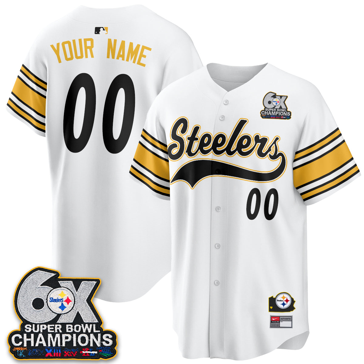 Pittsburgh Steelers 6X Champs Throwback Baseball Custom Vapor Jersey - Stitched