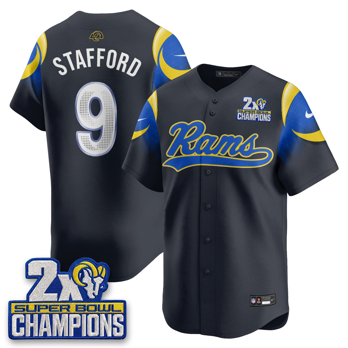 Los Angeles Rams 2X Champs Rivalries Baseball Vapor Jersey - Stitched