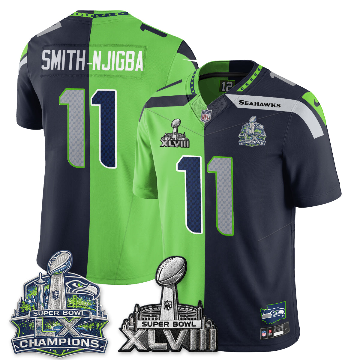 Seattle Seahawks S.Bowl Champs Split Edition Vapor Jersey - Stitch