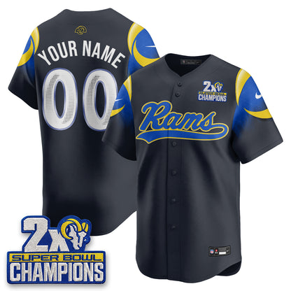Los Angeles Rams 2X Champs Rivalries Baseball Vapor Custom Jersey - Stitched