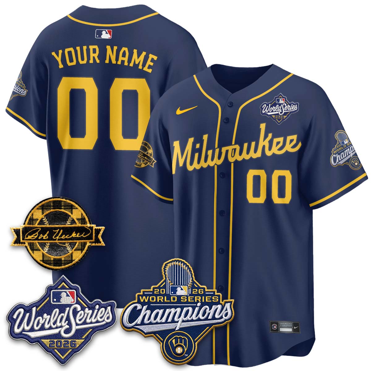 Milwaukee Brewers 2026 WS Champions - Bob Uecker Patch Custom Vapor Jersey - Stitched