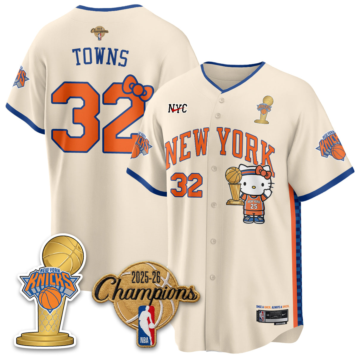 New York Knicks 2026 NBA Champions x Meow Kitty Vapor Jersey - Stitched