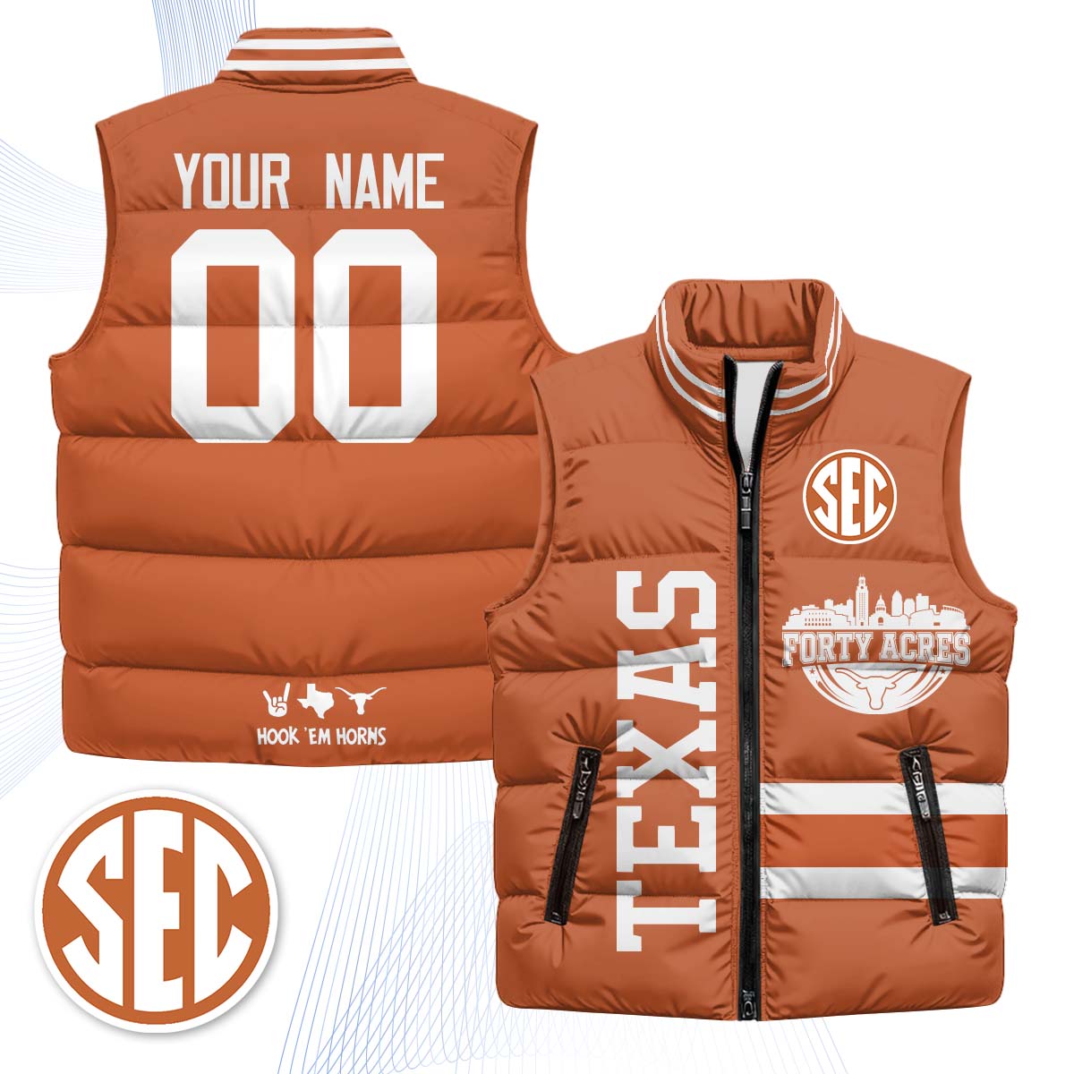 TEX "Forty Acres" Custom Puffer Vest - Printed