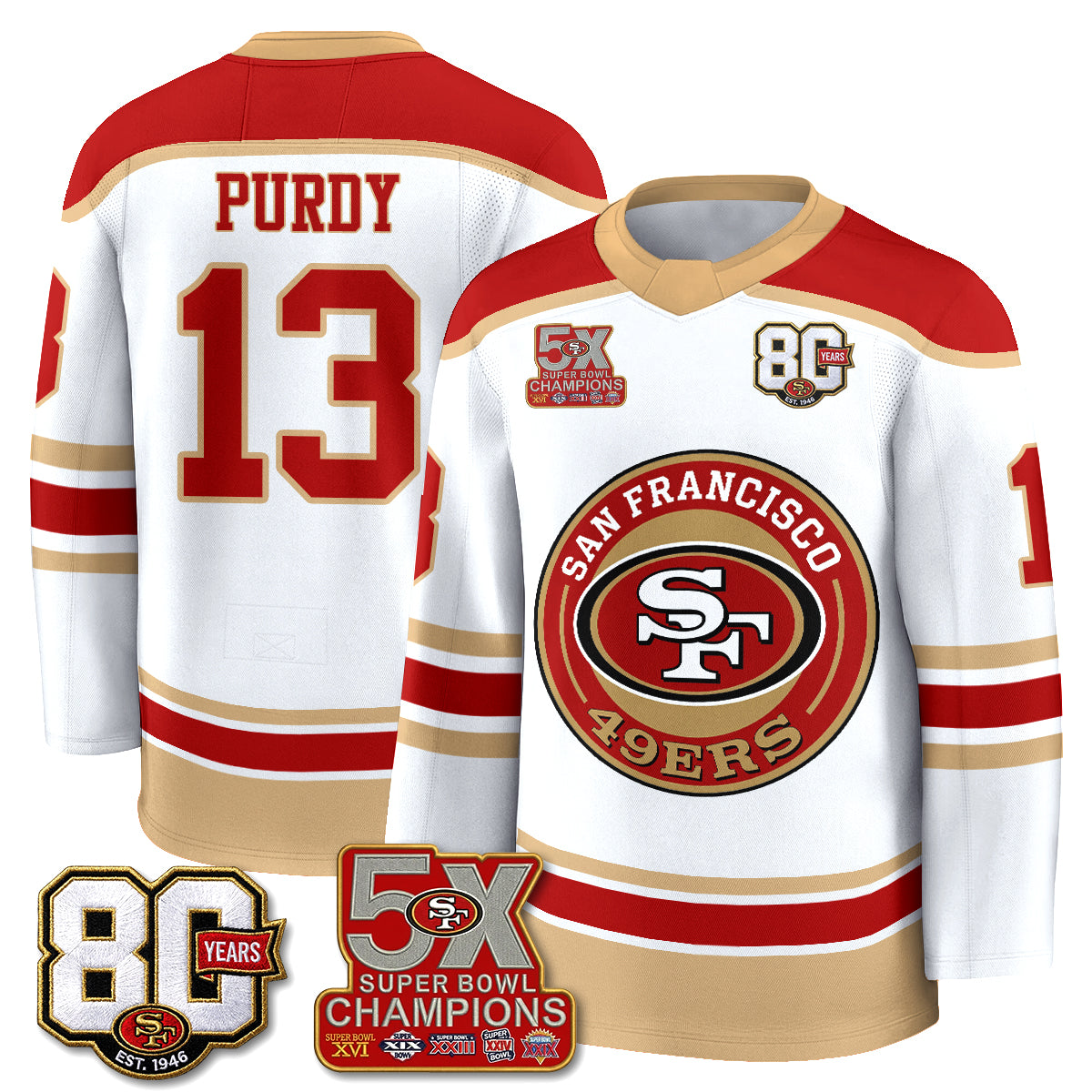 San Francisco 49ers 4X Champs Hockey Jersey - Stitched