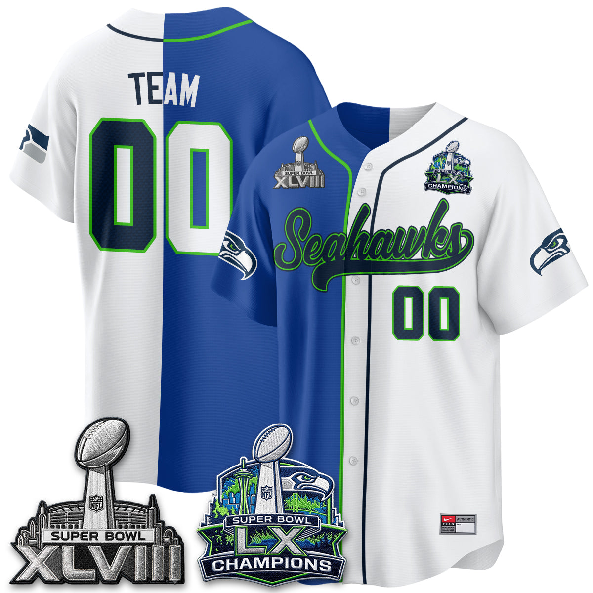 Seattle Seahawks S.Bowl Champs Split Baseball Vapor Jersey V1- Stitched