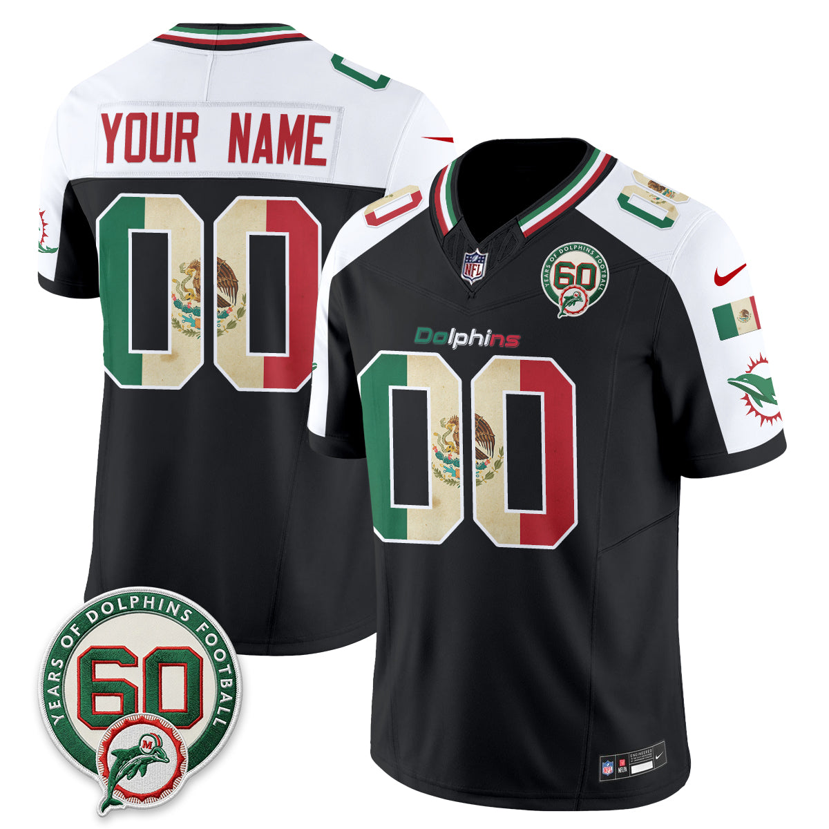 Miami Dolphins Mexico Edition Vapor Custom Jersey - Stitched