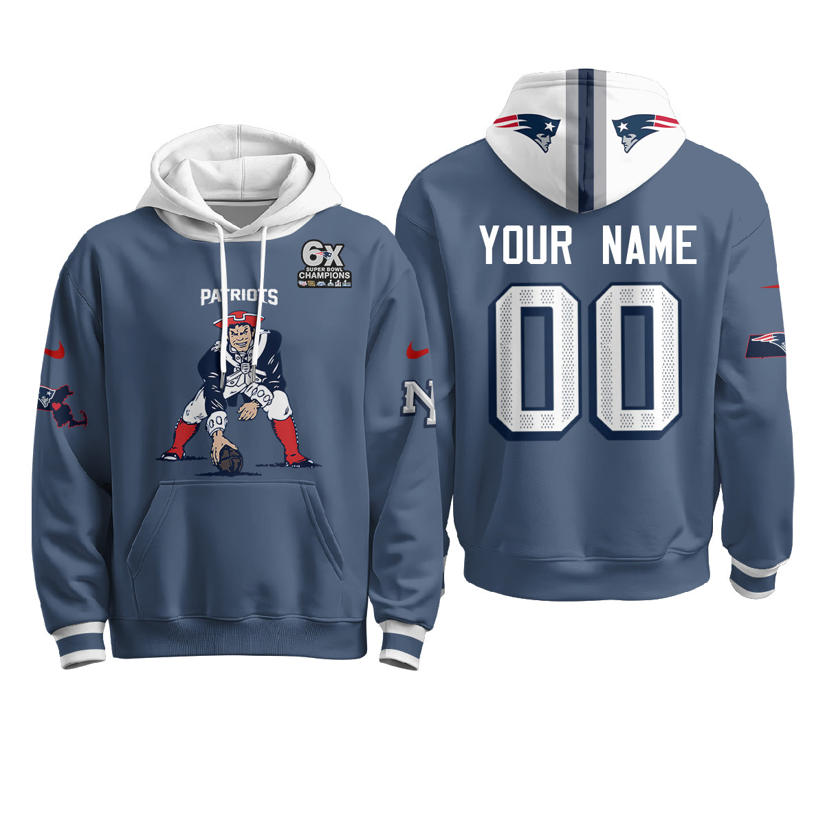 New England Patriots Minuteman Edition Custom Fleece Hoodie - Printed
