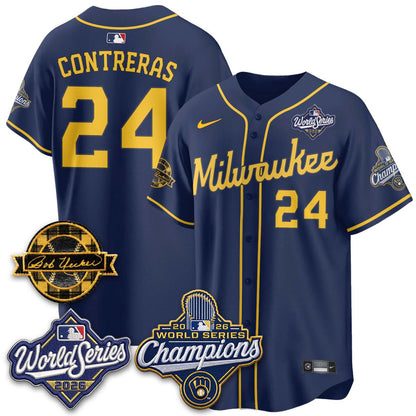 Milwaukee Brewers 2026 WS Champions - Bob Uecker Patch Vapor Jersey - Stitched