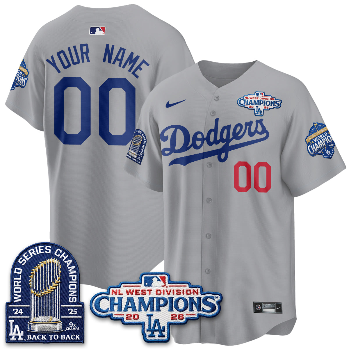 Los Angeles Dodgers 2026 NL West Champs Vapor Custom Jersey- Stitched