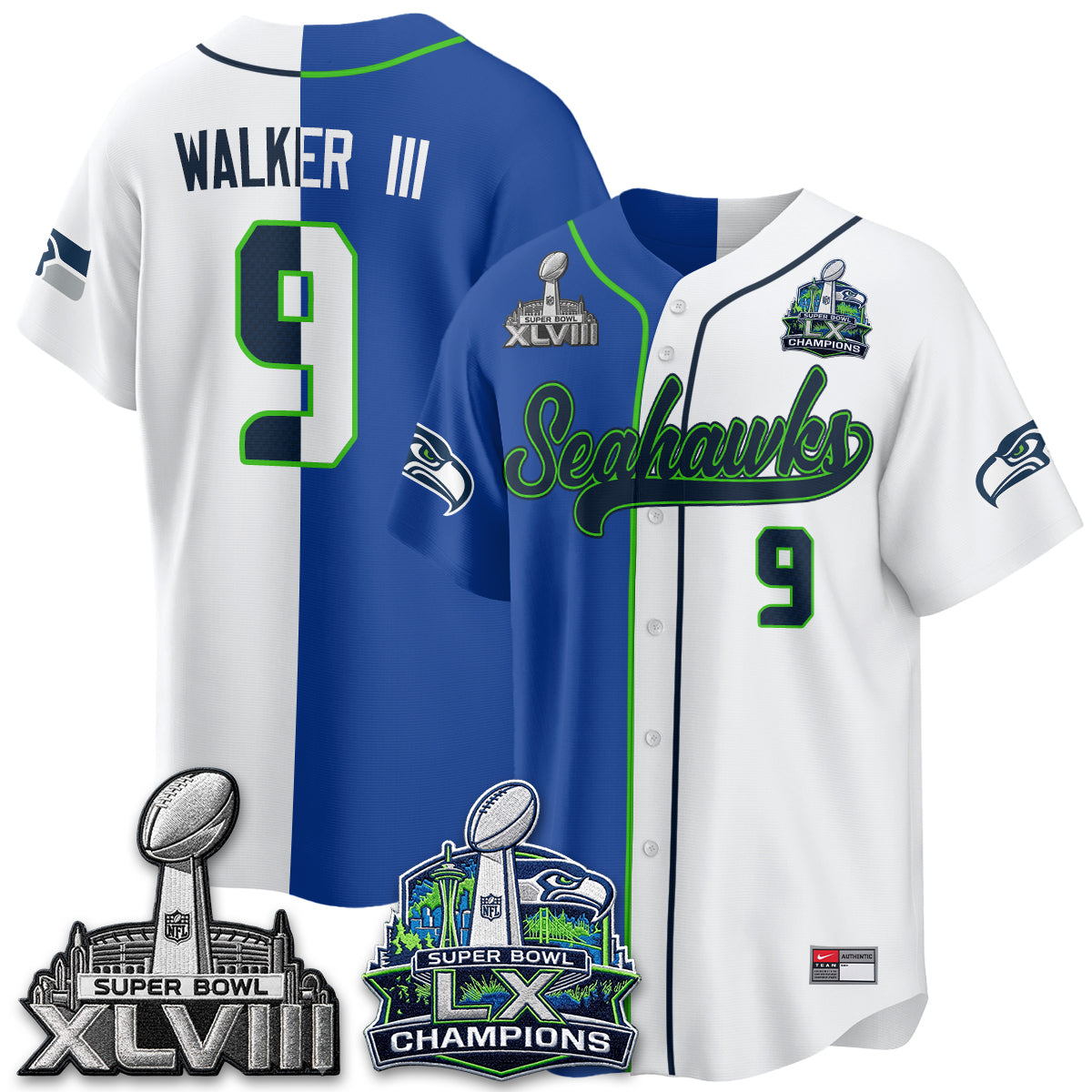 Seattle Seahawks S.Bowl Champs Split Baseball Vapor Jersey V1- Stitched