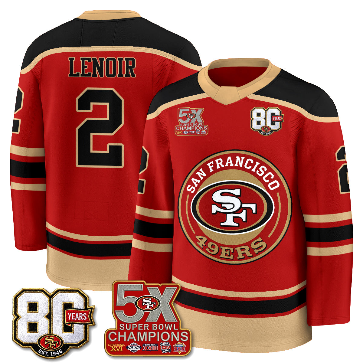 San Francisco 49ers 4X Champs Hockey Jersey - Stitched