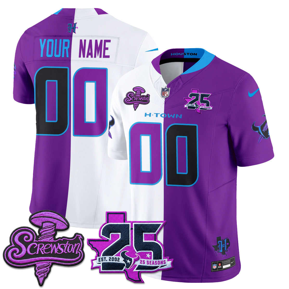 Houston Texans DJ Screw Split Vapor Custom Jersey - Stitched