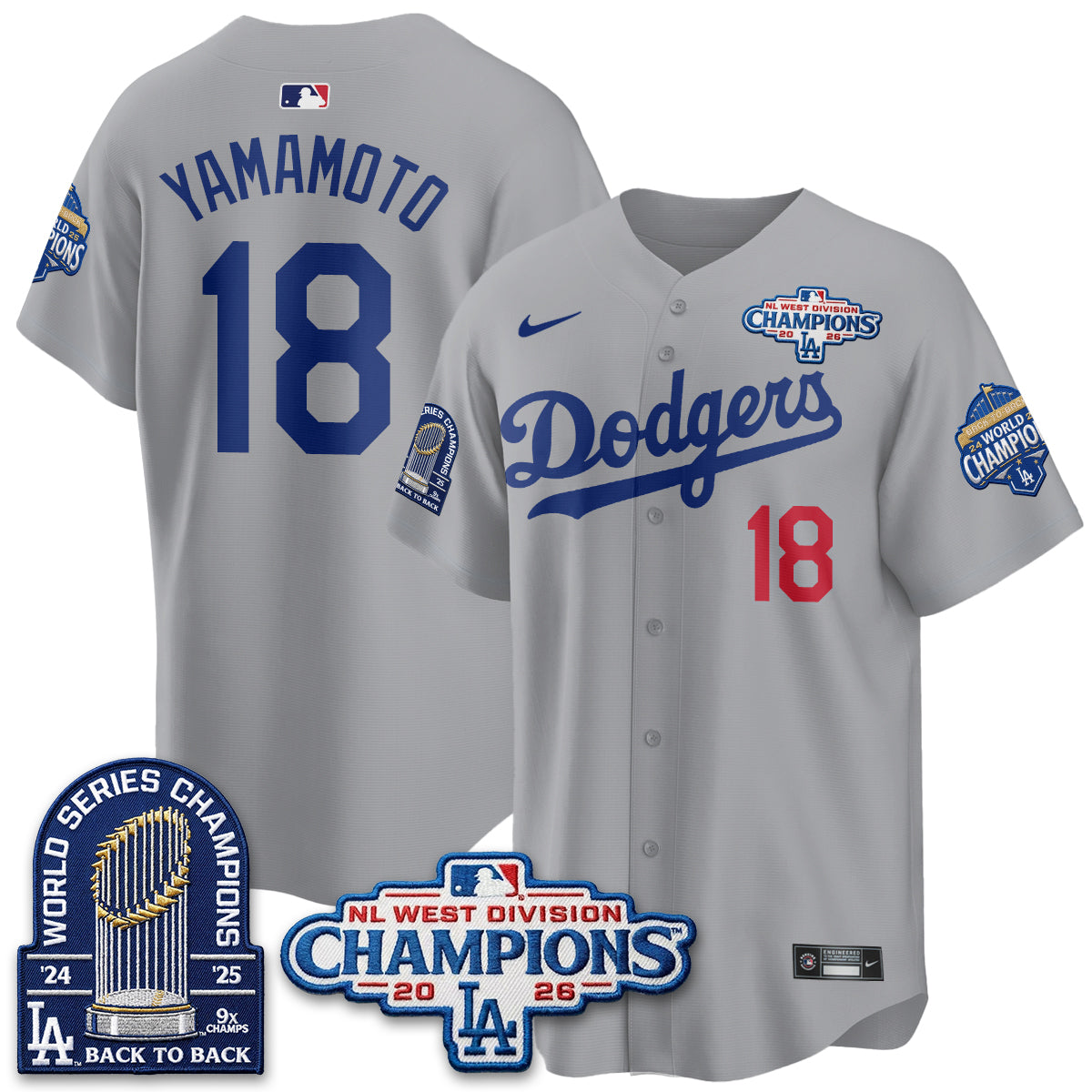 Los Angeles Dodgers 2026 NL West Champs Vapor Jersey- Stitched